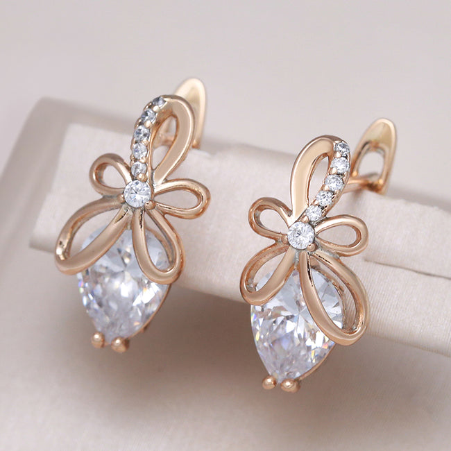 585 Rose Gold Luxury Crystal Flower Drop Earring-Earrings-Golonzo