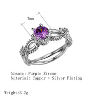 Purple Cubic Zircon Stone Silver Vintage Jewelry Rings for Women-Rings-Golonzo