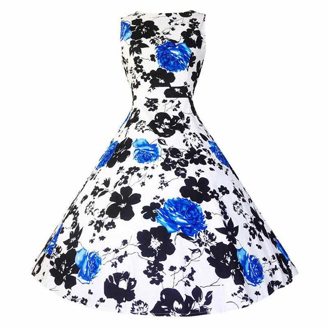 Floral Print Sleeveless Vintage Summer Dress-Dresses-Golonzo