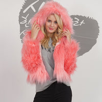 Winter Hooded Fur Coat - Women Warm Long Sleeve Outerwear Solid Faux Fur Jacket-Coats and Jackets-Golonzo