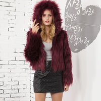 Winter Hooded Fur Coat - Women Warm Long Sleeve Outerwear Solid Faux Fur Jacket-Coats and Jackets-Golonzo