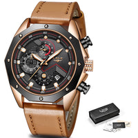 Luxury Quartz Gold Watch - Men Casual Leather Military Sport Wristwatch-Watch-Golonzo
