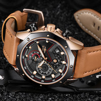 Luxury Quartz Gold Watch - Men Casual Leather Military Sport Wristwatch-Watch-Golonzo