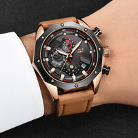 Luxury Quartz Gold Watch - Men Casual Leather Military Sport Wristwatch-Watch-Golonzo