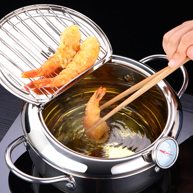 Japanese Deep Fryers Pot with Thermometer-Deep Fryers-Golonzo