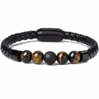 Leather Charm Bracelet Lava Chakra Stone - Charm Bracelets & Bangles-Bracelets-Golonzo
