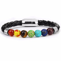 Leather Charm Bracelet Lava Chakra Stone - Charm Bracelets & Bangles-Bracelets-Golonzo