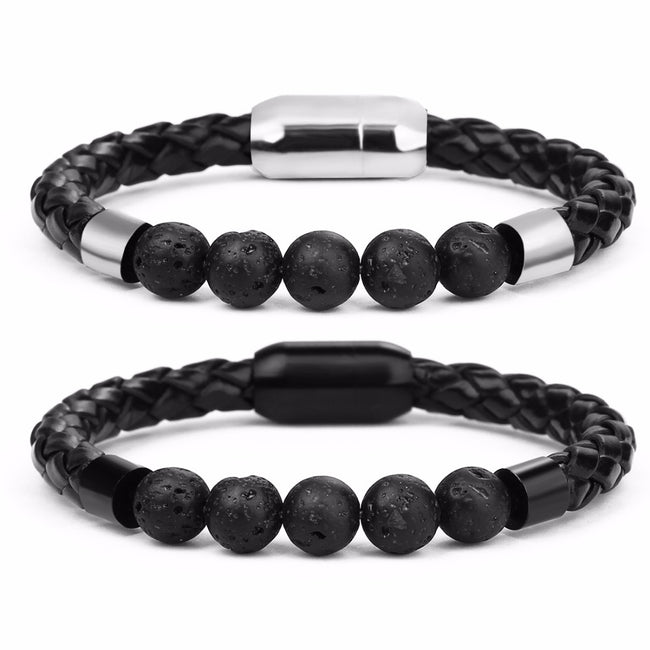 Leather Charm Bracelet Lava Chakra Stone - Charm Bracelets & Bangles-Bracelets-Golonzo