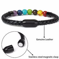 Leather Charm Bracelet Lava Chakra Stone - Charm Bracelets & Bangles-Bracelets-Golonzo