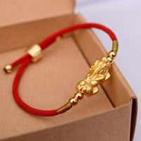 Lucky Red Rope 999 Sterling Silver Gold Color Pixiu Charm Bracelet-Bracelet-Golonzo