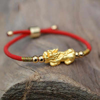Lucky Red Rope 999 Sterling Silver Gold Color Pixiu Charm Bracelet-Bracelet-Golonzo
