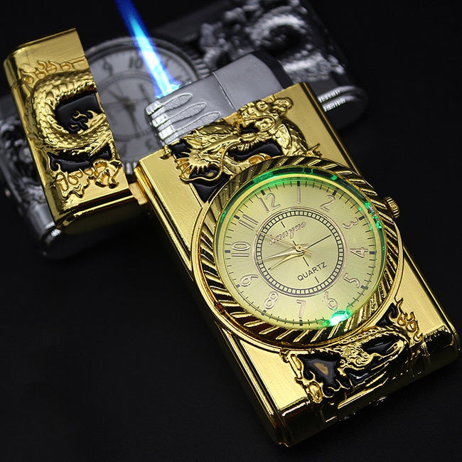 Luxurious Gold Watch Jet Lighter Gas Lighter Cigar Cigarette-lighter-Golonzo