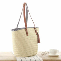 Straw Beach Tote Bag with Tassel-Handbags-Golonzo