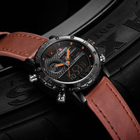 Men's Quartz LED Digital Leather Watches - Waterproof Military Wrist Watch-Watch-Golonzo