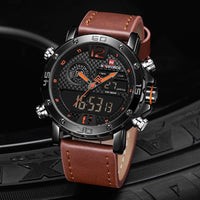 Men's Quartz LED Digital Leather Watches - Waterproof Military Wrist Watch-Watch-Golonzo