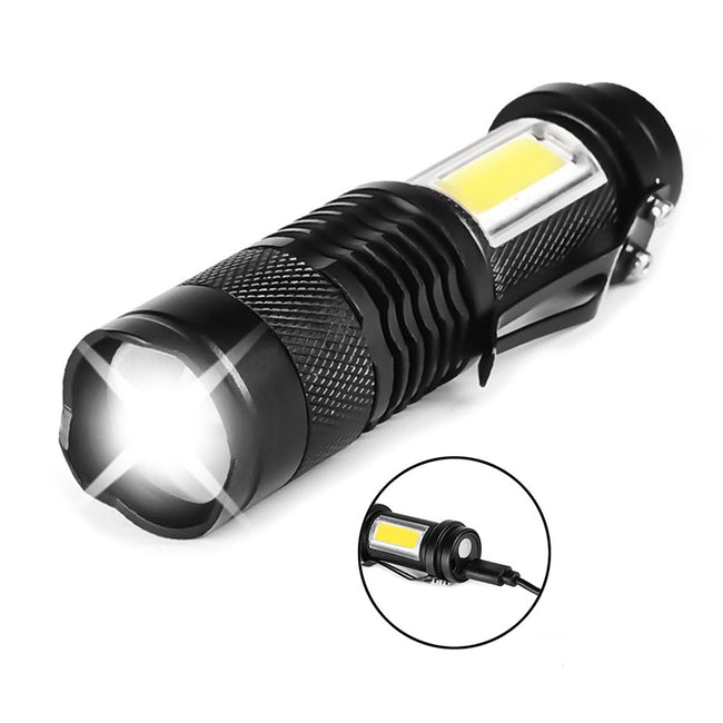 Mini Led 100 Meters Lighting Distance Flashlight XPE + Cob Lamp Beads Rechargeable-Flashlights-Golonzo