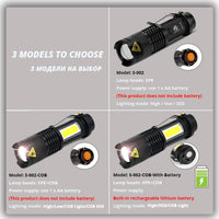 Mini Led 100 Meters Lighting Distance Flashlight XPE + Cob Lamp Beads Rechargeable-Flashlights-Golonzo