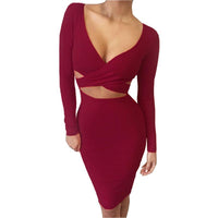 Red Black White Long Sleeve Elastic Cotton Sexy Party Dresses-Dresses-Golonzo