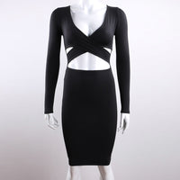 Red Black White Long Sleeve Elastic Cotton Sexy Party Dresses-Dresses-Golonzo