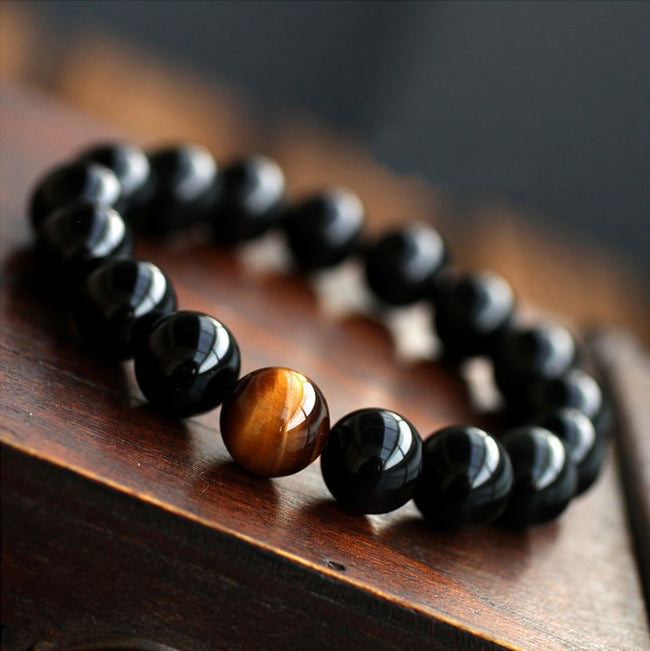 Tiger's eye + Natural Black Onyx Stone Bracelet [ Energy Balance Bracelet ] For Leo Lovers-Charms & Pendants-Golonzo