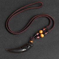 Natural Stone Black And Ice Obsidian Wolf Tooth Amulets Pendant Necklace-Necklace-Golonzo