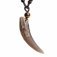 Natural Stone Black And Ice Obsidian Wolf Tooth Amulets Pendant Necklace-Necklace-Golonzo