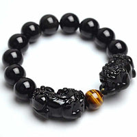 Natural Stone Black Obsidian Bracelet With Tiger Eye And Double Pixiu Lucky Brave Charms-Bracelet-Golonzo
