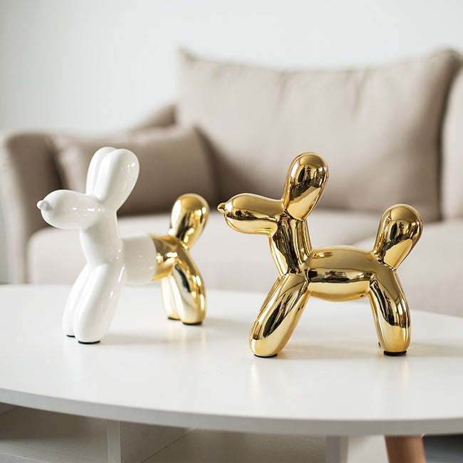 Ceramic Animal Balloon Dog Figurines Piggy Bank Crafts Creative Dog Miniature Home Living Room Decor-statue-Golonzo