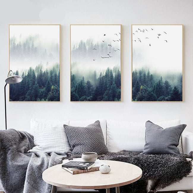 Nordic Decoration Forest Lanscape Wall Print Canvas-Paint-Golonzo