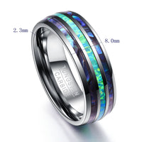 Polished Abalone Shell Tungsten Carbide Ring - Triple Grooved opal Tungsten Steel Ring-ring-Golonzo