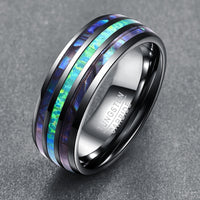 Polished Abalone Shell Tungsten Carbide Ring - Triple Grooved opal Tungsten Steel Ring-ring-Golonzo