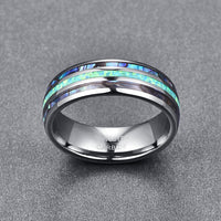 Polished Abalone Shell Tungsten Carbide Ring - Triple Grooved opal Tungsten Steel Ring-ring-Golonzo