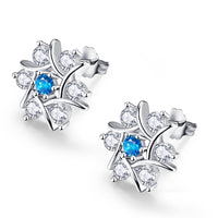 White Snow Crystal 925 Sterling Silver Stud Earrings - Blue stone-Earrings-Golonzo