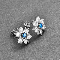 White Snow Crystal 925 Sterling Silver Stud Earrings - Blue stone-Earrings-Golonzo