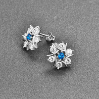 White Snow Crystal 925 Sterling Silver Stud Earrings - Blue stone-Earrings-Golonzo