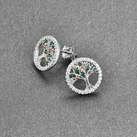 Tree of Life Colorful Crystal 925 Sterling Silver Earrings-Earrings-Golonzo