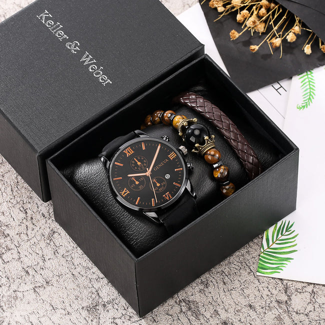 Luxury Leather Strap Men Watch with Bracelet Sets-Watches-Golonzo