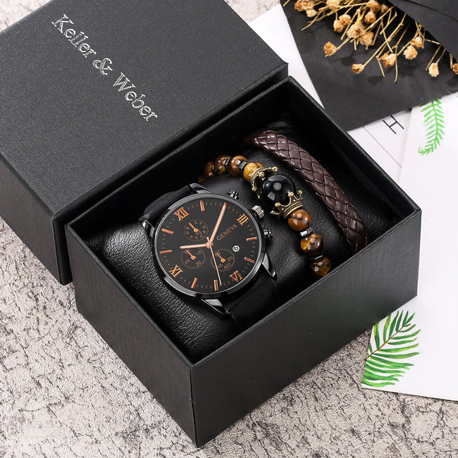Luxury Leather Strap Men Watch with Bracelet Sets-Quartz Watches-Golonzo