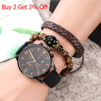 Luxury Leather Strap Men Watch with Bracelet Sets-Quartz Watches-Golonzo