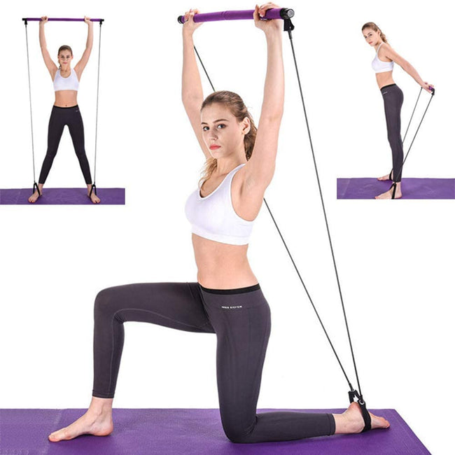 Portable Pilates Bar Kit Resistance Band Yoga Pilates Stick Yoga Exercise Bar Foot Loop for Yoga-Exercise & Fitness-Golonzo