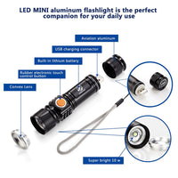 Powerful LED Flashlight With Tail Usb Charging Head Zoomable Waterproof-Flashlights-Golonzo