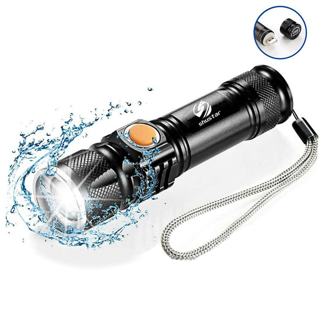 Powerful LED Flashlight With Tail Usb Charging Head Zoomable Waterproof-Flashlights-Golonzo