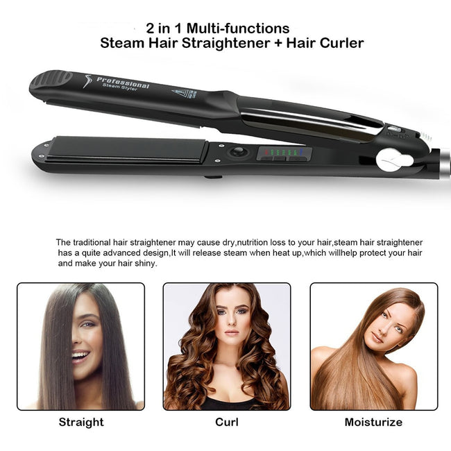 Professional Hair Salon Steam Styler - Healthy&Silky Hair Straightener-Curling Irons-Golonzo