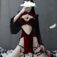 Punk Gothic Black Red Lace Sexy Lingerie for Women-Clothing-Golonzo