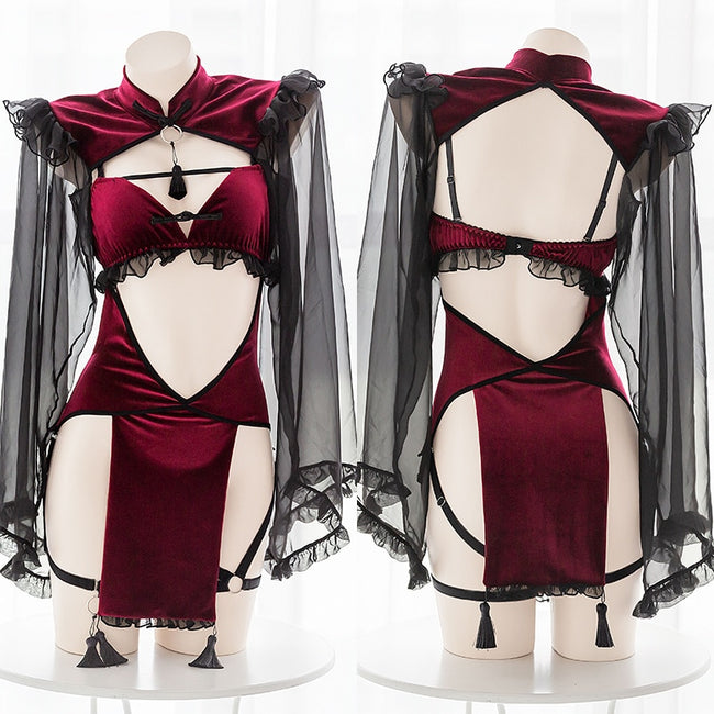 Punk Gothic Black Red Lace Sexy Lingerie for Women Golonzo Punk Gothic Black Red Lace Sexy Lingerie for Women Golonzo