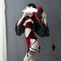 Punk Gothic Black Red Lace Sexy Lingerie for Women-Clothing-Golonzo