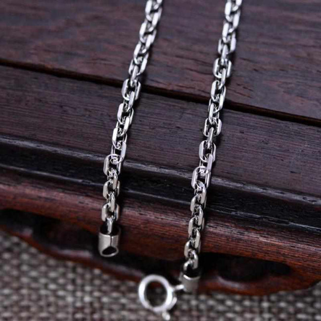 Real 925 Sterling Silver 3mm Rectangle Link Chain Necklace-Necklace-Golonzo