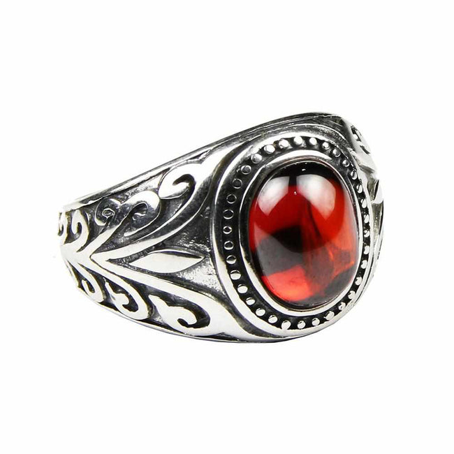 Real 925 Sterling Silver Vintage Rings With Black Onyx / Red Garnet-ring-Golonzo