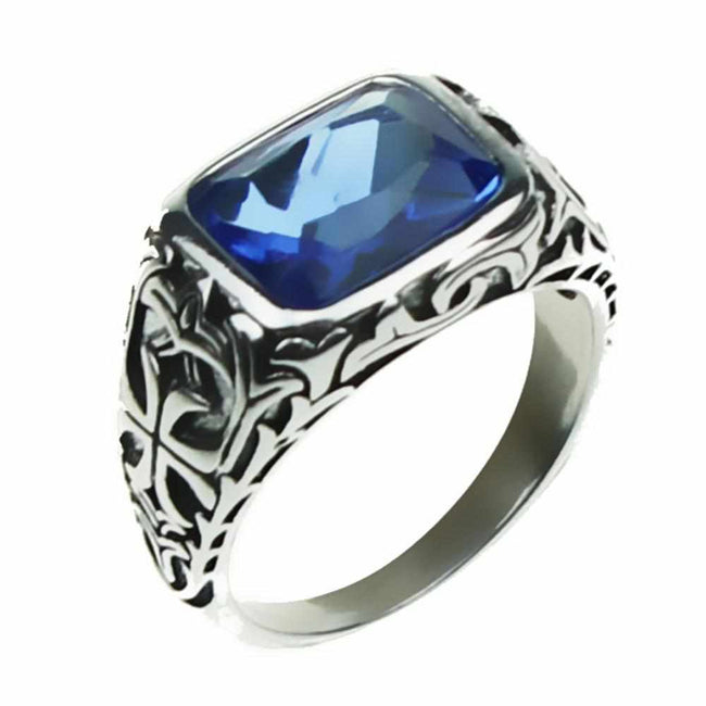 Real Pure 925 Sterling Silver Blue Natural Crystal Stone Rings For Men-ring-Golonzo