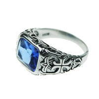 Real Pure 925 Sterling Silver Blue Natural Crystal Stone Rings For Men-ring-Golonzo